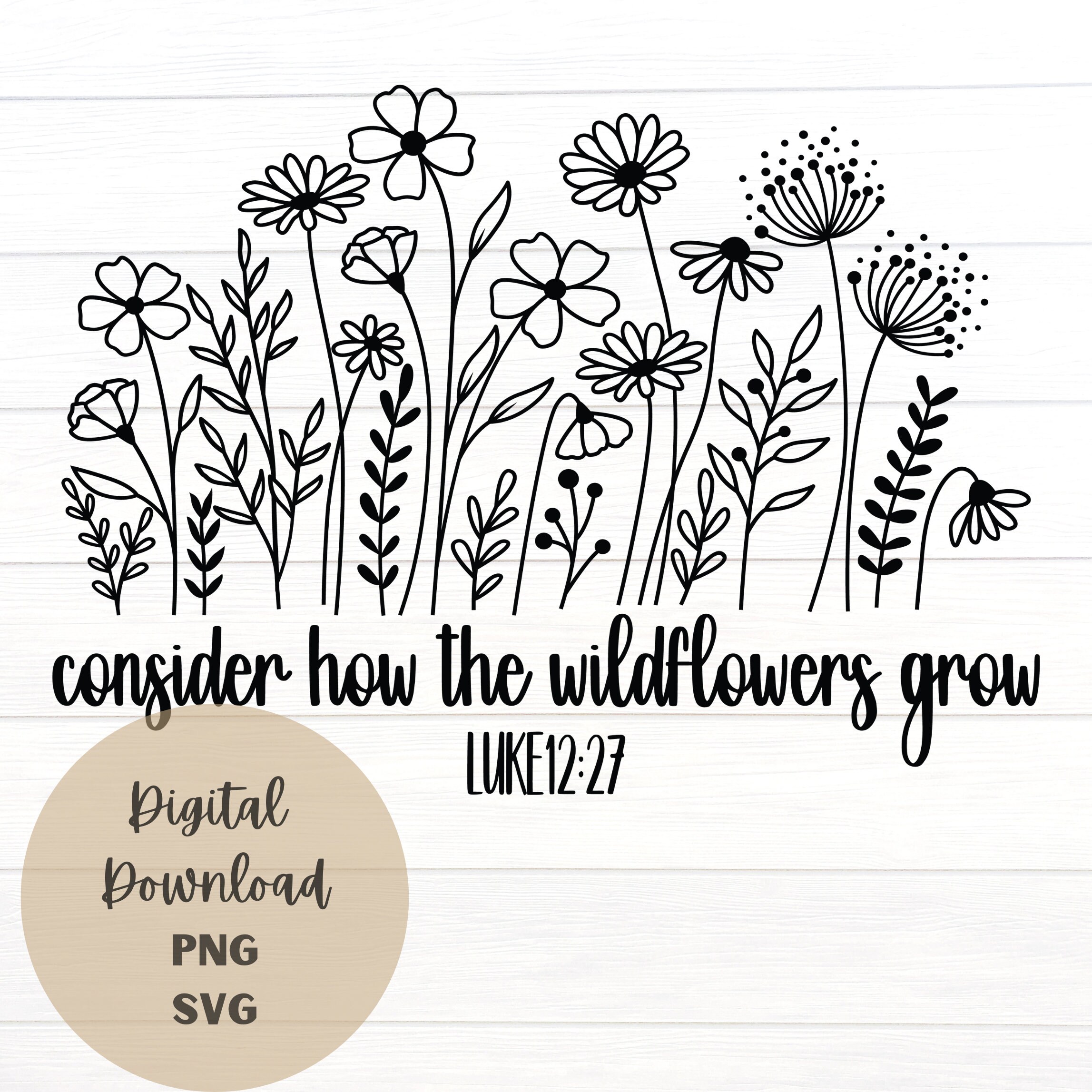 Bible Verse Svg, Consider How the Wildflowers Grow, Christian