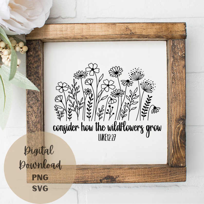 Bible Verse Svg, Consider How the Wildflowers Grow, Christian