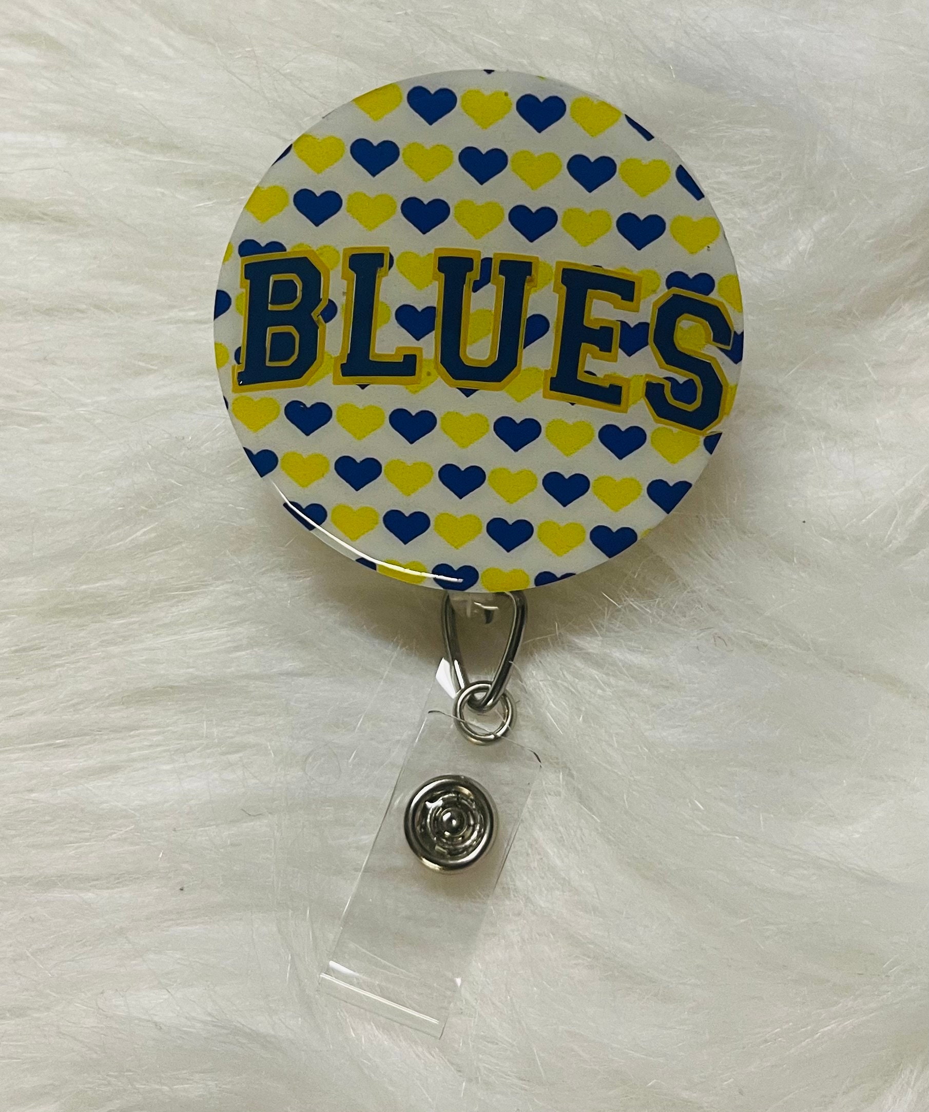 Blues badge reel, ID holder, nurse badge, name tag holder, medical badge,  hockey, St. Louis, nhl