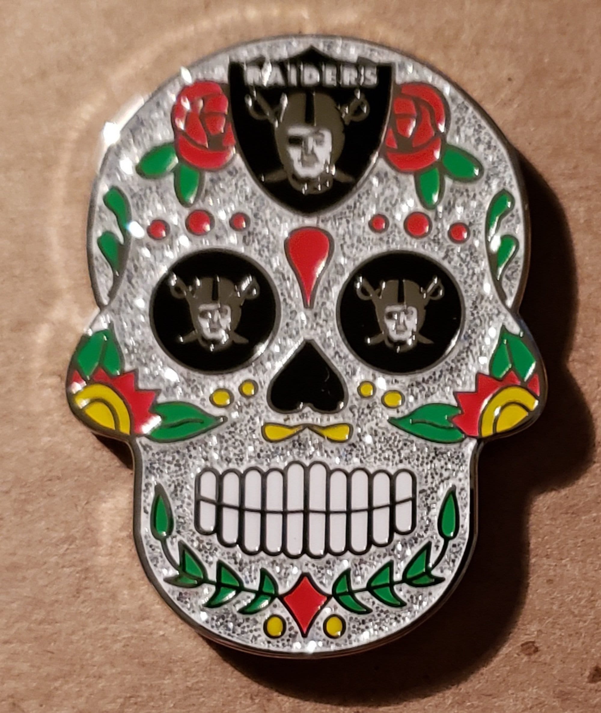 Las Vegas Raiders Day of the Dead Sugar Skull Glitter Lapel Etsy