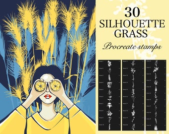 Pinceles de hierba Silhouette, Sellos de hierbas Procreate, sello de hierba silvestre, cepillo botánico