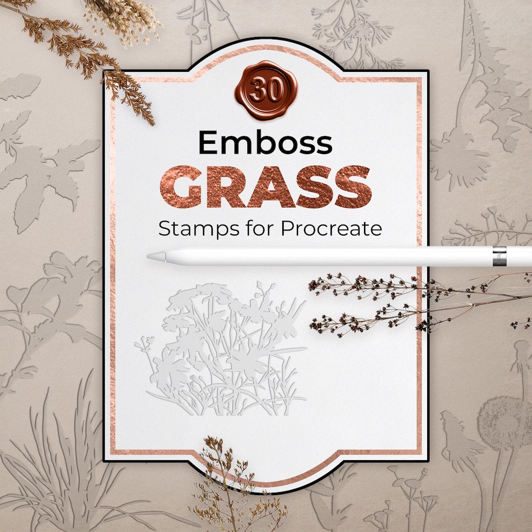 Emboss Grass Procreate Stamps, Herb Brushes Ipad, Wild Grass Set ...