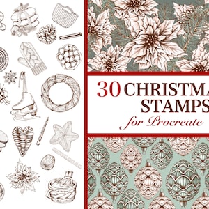 Christmas Procreate stamps, Winter stamps iPad, new year stamps ipad, Christmas stamps ipad, Christmas brushes ipad, winter stamps procreate
