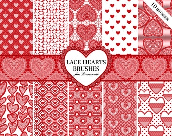 Pinceles de corazones de encaje para Procreate, adorno de San Valentín (descarga digital)