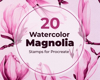 20 sellos de acuarela de magnolia para Procreate, pinceles florales botánicos, flores de primavera (descarga digital)