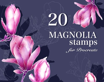 20 sellos de flores de magnolia para Procreate (descarga digital)