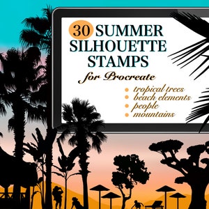 Procreate Stamps, Summer Silhouettes, Tropical Tree, Beach (digital ...