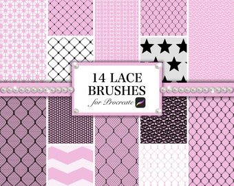 Lace Brushes Procreate, Delicate mesh iPad, Fashion drawing, Seamless ornamental pattern, Decorative netting