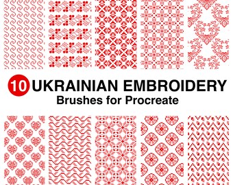 10 pinceles de bordado ucranianos Procreate Ucrania Patrón nacional Ucrania Dibujo para iPad