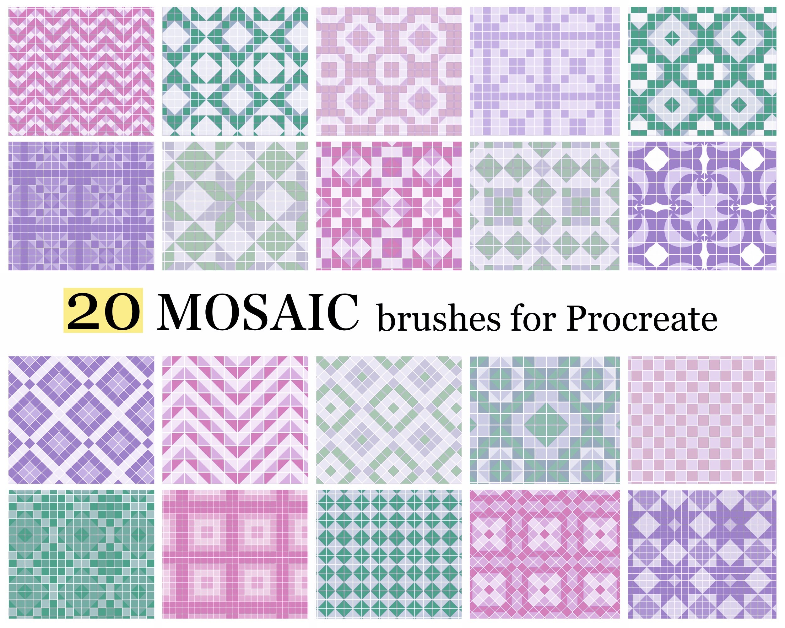 Procreate Tileable Mosaic Tile Procreate Brushes, Interior Pattern, Seamless Texture ...