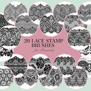 20 Lace Stamp Brushes for Procreate, Procreate Lace brushes, Lace Procreate Stamps, Fashion, For drawing fashion, Seamless Lace border, Lace