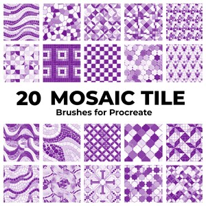 Mosaic Tile Procreate Brushes, Seamless Pattern Brush Set (Digital Download)
