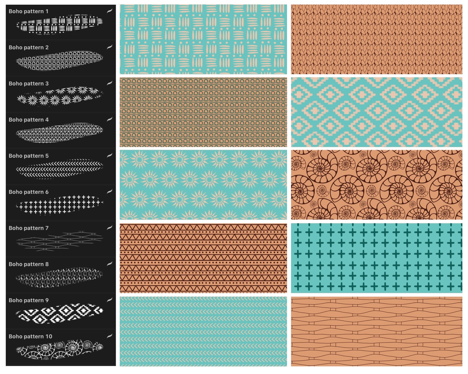Boho Brushes, Texture Stamp Procreate, Boho Procreate, Bohemian ...