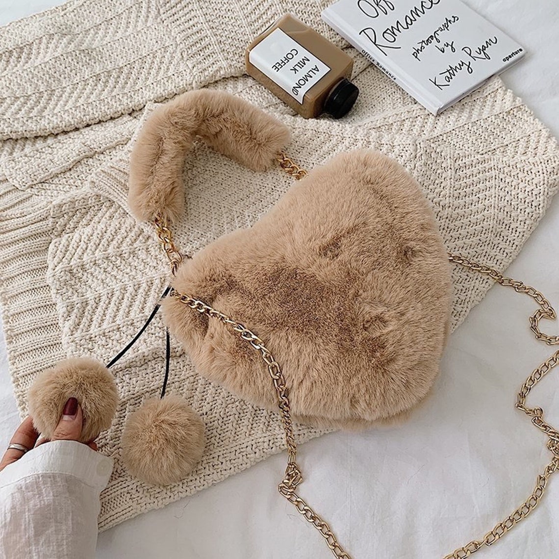 Heart Shaped Furry Purse/ Crossbody Bag Black Pink Etsy