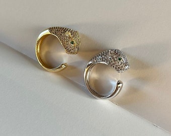 CZ Panther ring, 18K Gold Tiger Leopard Ring, Waterproof luxury animal ring, Emerald Stone Adjustable Panther Ring