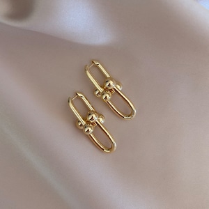 18K Gold & Silver Link Earrings, Waterproof Gold Chain Earring, Dainty Trendy Chunky Chain Earring, U Link Chain Steel Earrings