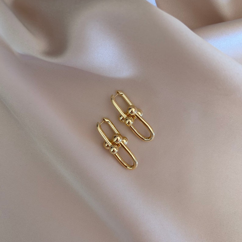 18K Gold & Silver Link Earrings, Waterproof Gold Chain Earring, Dainty Trendy Chunky Chain Earring, U Link Chain Steel Earrings zdjęcie 1