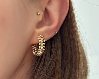 Pendientes de choque de oro de 14K, pendientes de oro de púas, acero inoxidable, pendientes de lujo de plata, regalo para ella