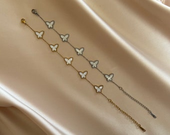 Butterfly bracelet, 5 clover butterfly motifs Gold bracelet w' 18K