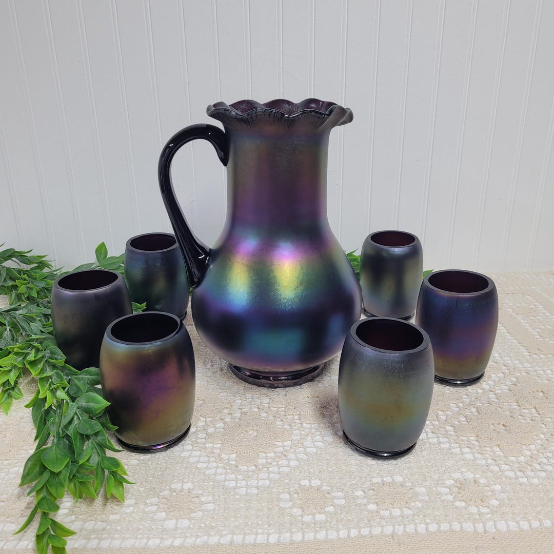Fenton Progressive Set Fenton Purple Stretch Carnival Seven Piece Water Set, Limited for Levay ...