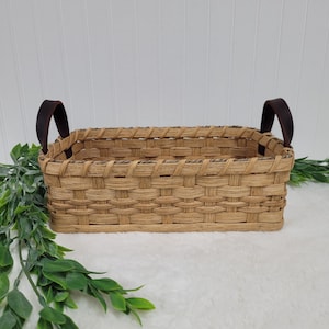 Bread Basket With Leather Handles, Amish Made Storage Basket