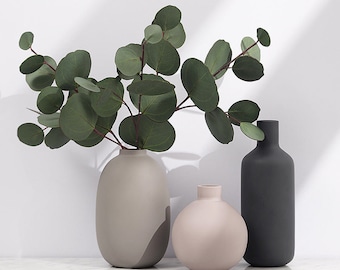Set of 3 Modern Grey Neutral Ceramic Vase Set, Nordic Minimalist Flower Vase Centrepiece