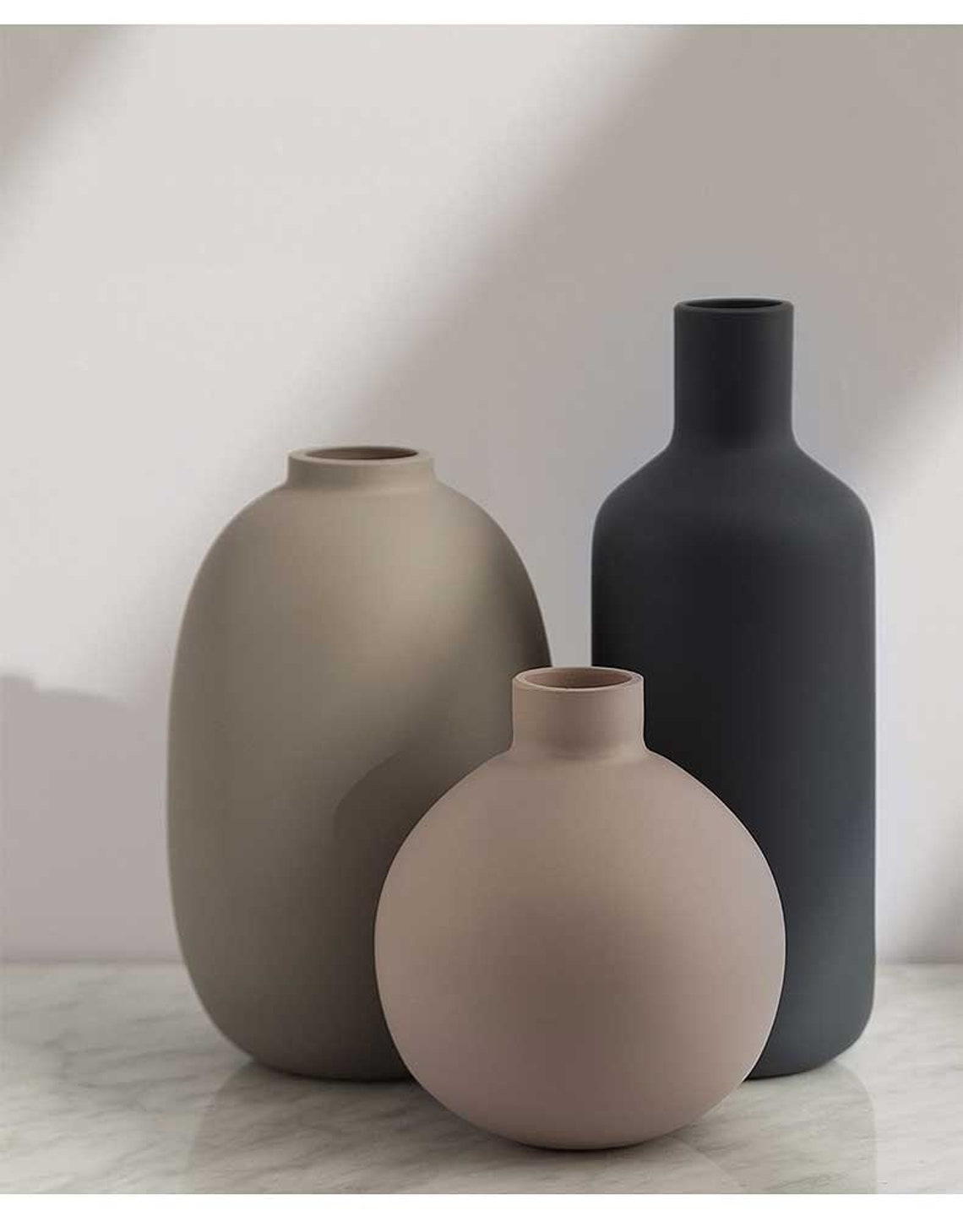 Set of 3 Modern Grey Neutral Ceramic Vase Set Nordic Etsy