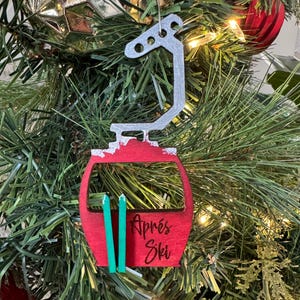 Wooden ski gondola ornament 3 pack.