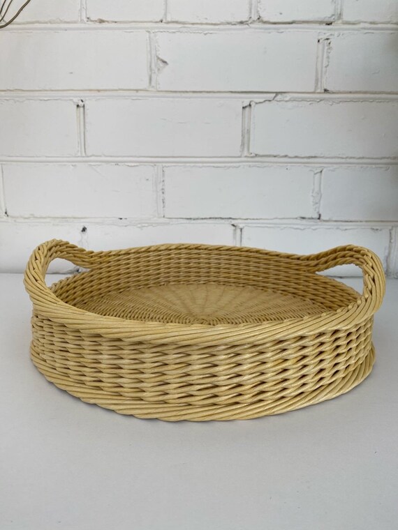 Woven round tray with handles Serving Tray Tabletop Basket Etsy