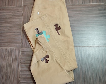 Vaqueros Levi's 511 originales con parches de cuero hechos a mano personalizados W34L32