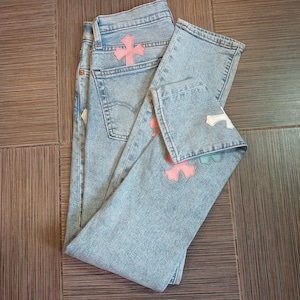 vtg Levis 510 original blue Jeans with Custom Handmade leather patches W27 L32