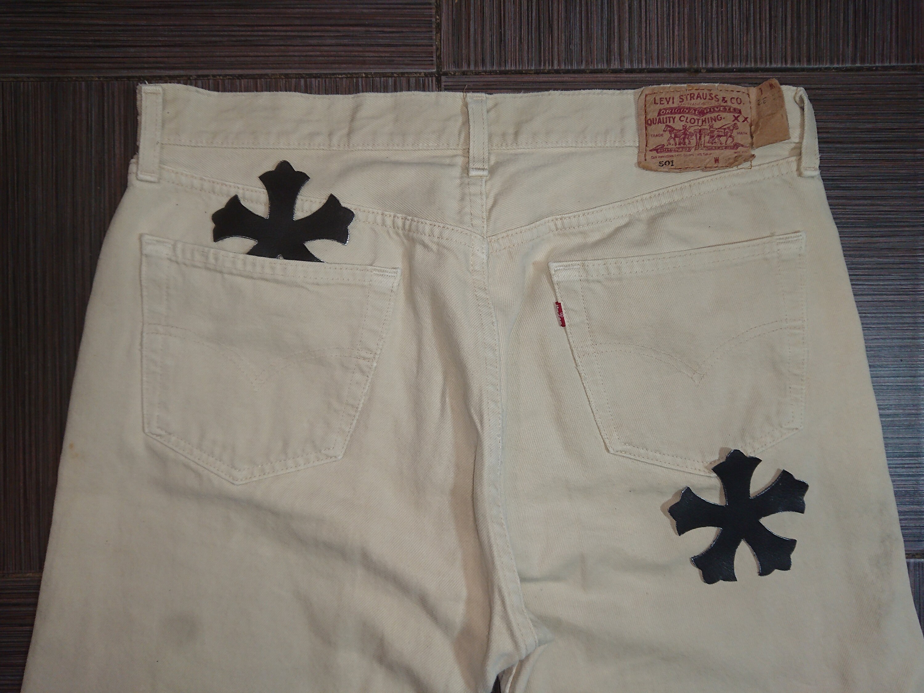 Original Light Beige Jeans Levis 501 With Custom Handmade Original Light Beige Jeans Levis 501 With Custom Handmade