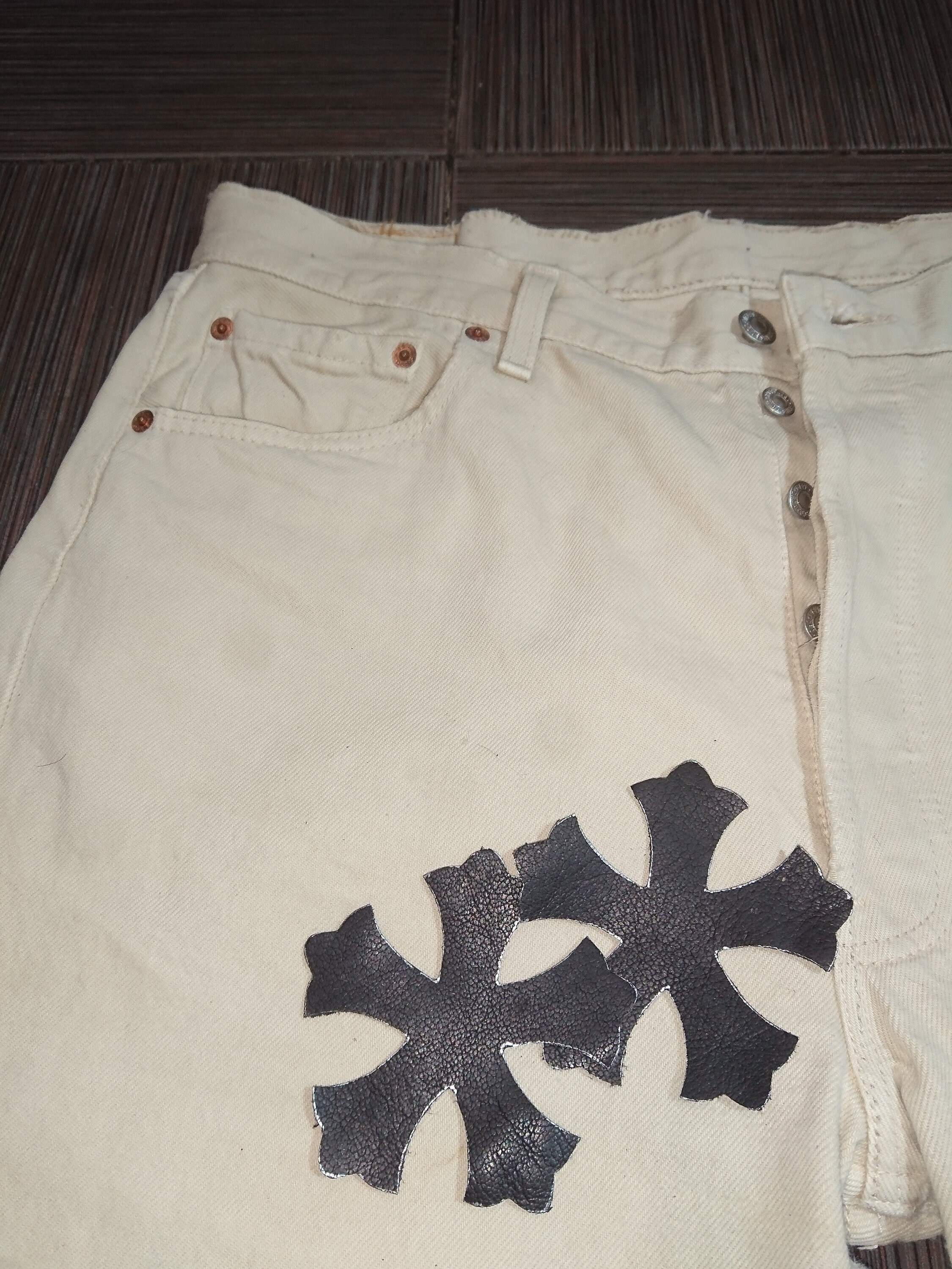 Original Light Beige Jeans Levis 501 With Custom Handmade Original Light Beige Jeans Levis 501 With Custom Handmade
