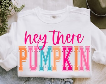 Hey There Pumpkin SVG, Varsity Fall Sublimation (digitale download) PNG Craft voor shirts, stickers, mokken en bekers