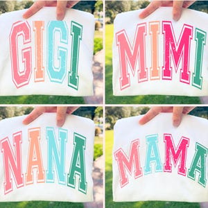Mama Gigi Nana Mimi SVG-bundel, gebogen png, kleurrijke png, heldere png, preppy png, grootouder-svg, familie png, bijpassende png, universiteit png
