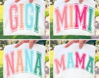 Mama Gigi Nana Mimi SVG-bundel, gebogen png, kleurrijke png, heldere png, preppy png, grootouder-svg, familie png, bijpassende png, universiteit png