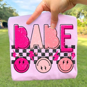 Babe PNG, Kids Png, Little Girl Png, Kids Shirt Png, 80s 90s, Sibling Png, Feral Png, Girly Png, Checkered Png, Preppy Png, Toddler Png image 1