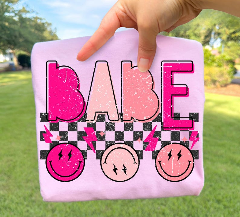 Babe PNG, Kids Png, Little Girl Png, Kids Shirt Png, 80s 90s, Sibling Png, Feral Png, Girly Png, Checkered Png, Preppy Png, Toddler Png image 1