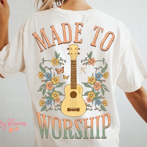 Vintage Worship Shirt PNG File For Sublimation Made to Worship, Guitar Distressed Band Christian For DTG Printing Trendy Digital Download