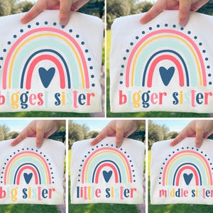 Grote zus SVG-bundel, zusje png, middelste zus png, zus bemanning png, regenboog png, kleurrijke png, broer of zus png, grootste zus png