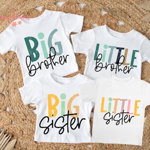 Retro Blue Neutral Matching Sibling Little Big Brother Sister PNG Bundle of 4 Shirt Graphic Design New Baby Announcement Sublimation DTF DTG