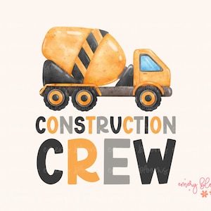 Construction Crew Cousin Family Cement Equipment Truck Tractor PNG Sublimation Little Toddler Baby Boy Kid T Shirt Design Digital Download