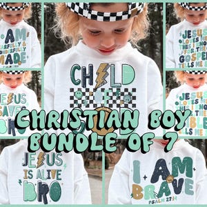 Christelijke jongens bundel van 6 png sublimatie kind bijbels peuter jeugd grafisch ontwerp bijbelvers Jezus is levend kind van God angstig gemaakt