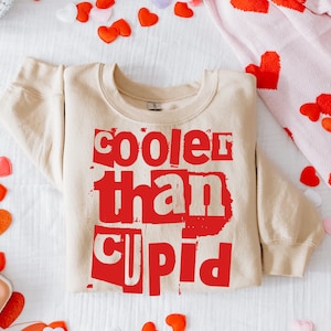 Cooler Than Cupid PNG, Funny Boy Valentine Design, Kids Holiday Shirt, Toddler Valentine Sublimation, Distressed Text, Toddler Png, Boy Png image 1
