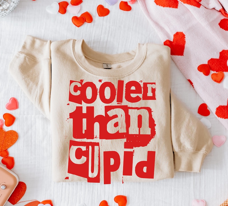 Cooler Than Cupid PNG, Funny Boy Valentine Design, Kids Holiday Shirt, Toddler Valentine Sublimation, Distressed Text, Toddler Png, Boy Png image 1