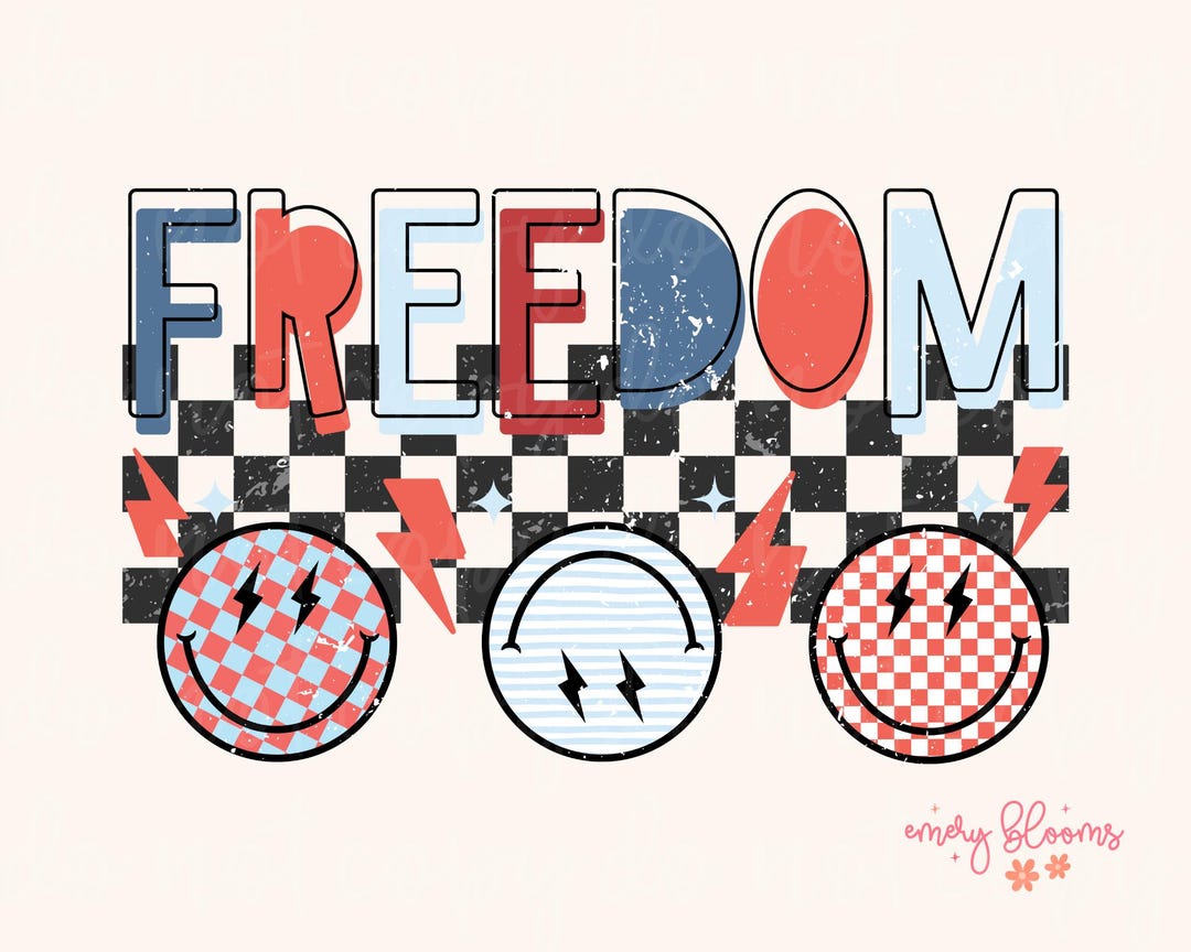 Freedom Retro Boy Digital PNG Sublimation Smiley Checker Bolt American ...