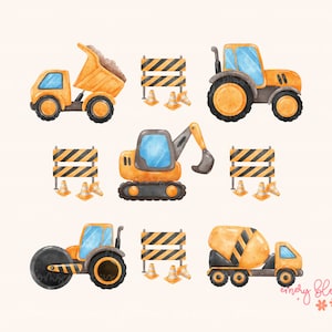 Construction Checker Watercolor Cement Equipment Truck Tractor PNG Sublimation Little Toddler Baby Boy Kid T Shirt Design Digital Download