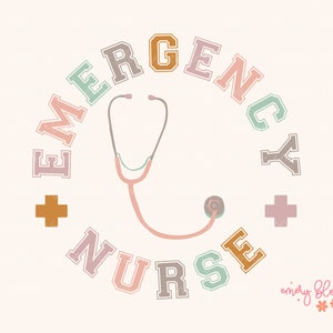Emergency Nurse PNG Digital Design Download, Retro Sublimation Nurse PNG, Boho Nurse T Shirt Design, Print File for Nurses, Healthcare