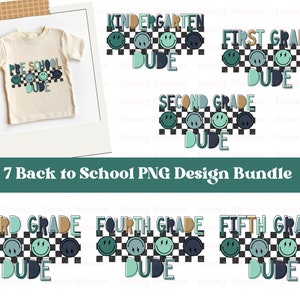 Grunge Back to School PNG Bundle of 7, First Second Third Fourth Fifth Grade Preschool Kindergarten Sublimation Bundle, Digital Files