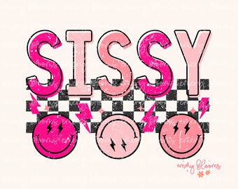 Rétro des années 90 sissy PNG, petite fille Smiley Grunge T Shirt PNG, frère et sœur Boho rose vif, sublimation fille preppy PNG téléchargement numérique